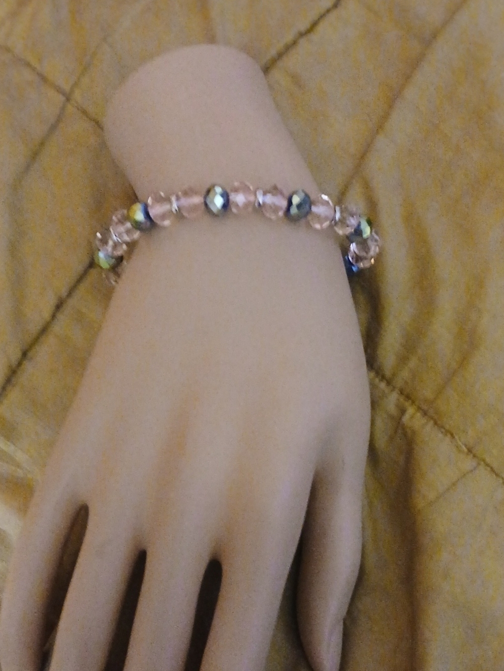 Pink Beaded Stretch Bracelet with Iridescent Accents